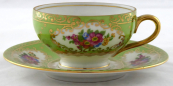 Light green mocca cup with flowers and gilding - Victoria